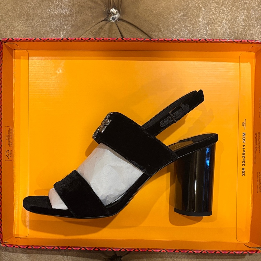 Tory Burch Black Velvet Heels with Silver Accents